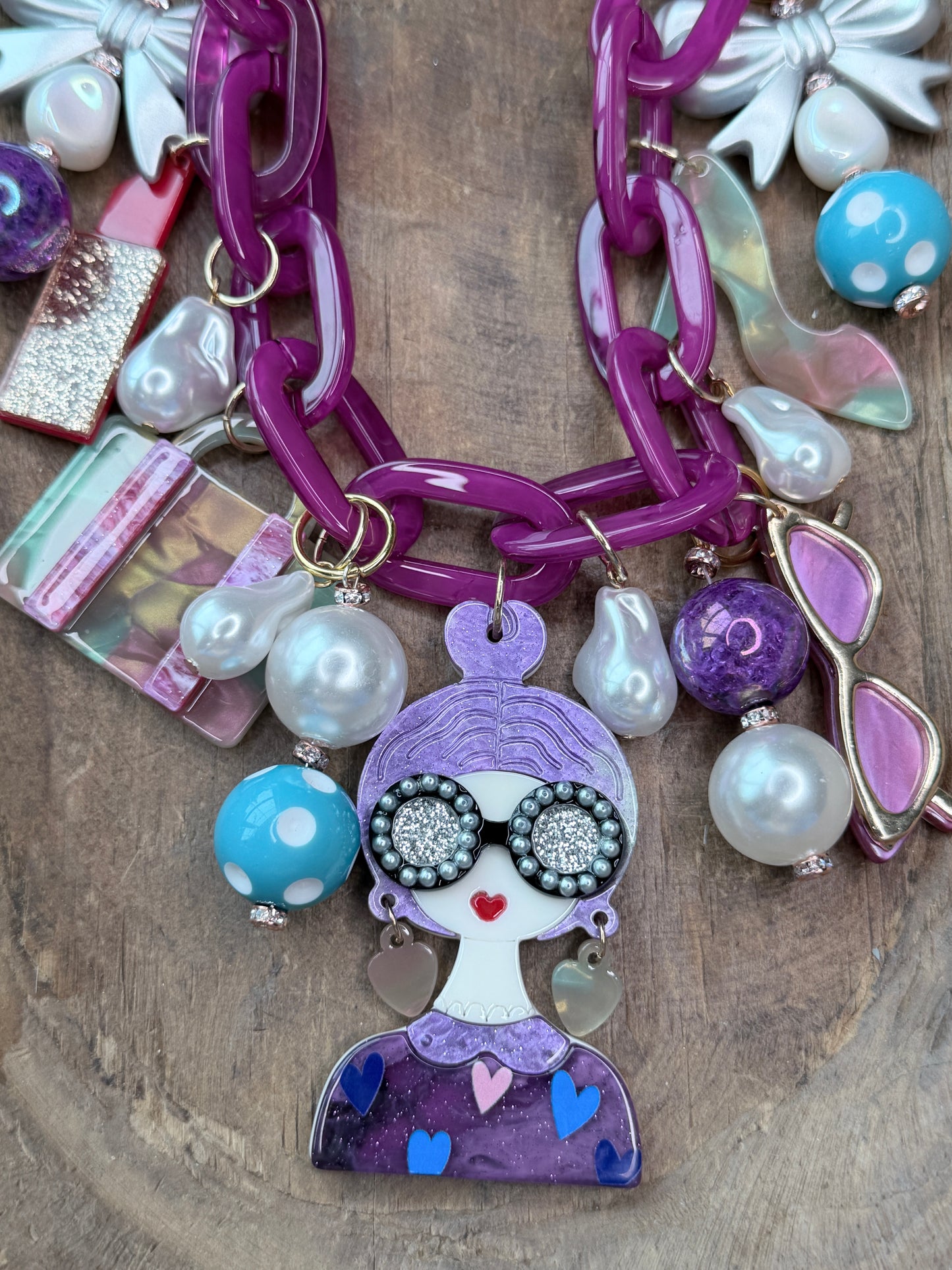Chic Lady Charm Necklace (Purple and Blue)