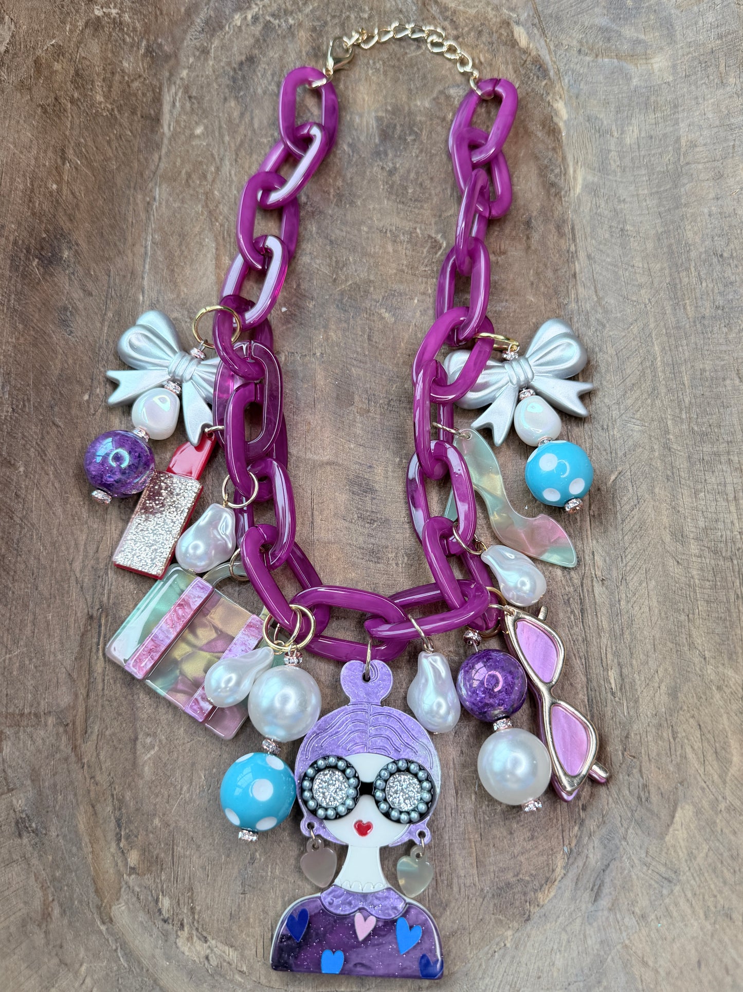 Chic Lady Charm Necklace (Purple and Blue)
