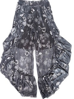 Printed Mesh Ruffle Pants (Black)