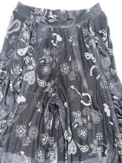 Printed Mesh Ruffle Pants (Black)