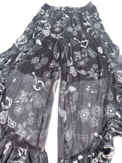 Printed Mesh Ruffle Pants (Black)