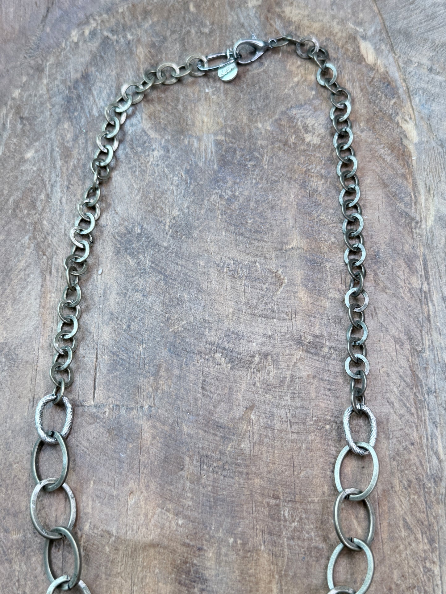 Lost & Found- Peace and Love Brassy Charm Necklace