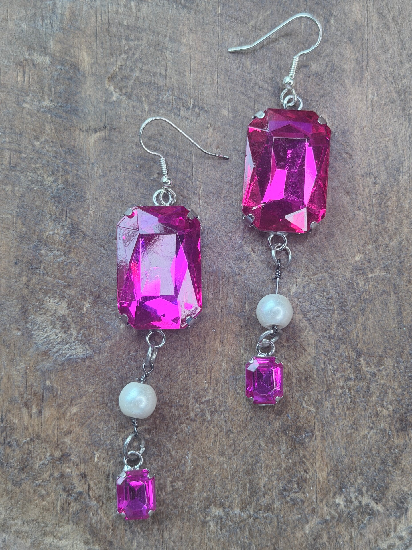 A RARE BIRD - Pearl & Hot Pink Crystal Earrings