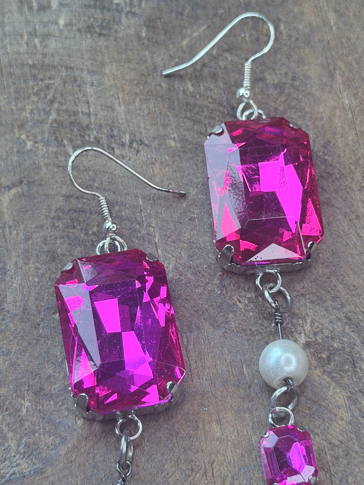 A RARE BIRD - Pearl & Hot Pink Crystal Earrings