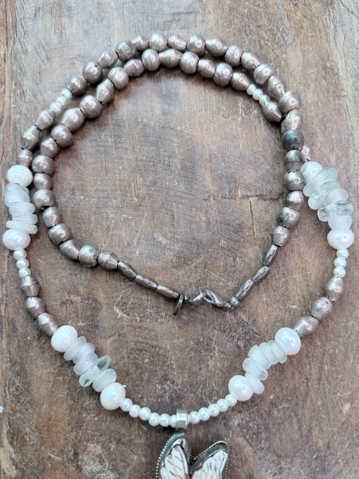 A Rare Bird- Tibetan Beaded Bone-Carved Dove Necklace
