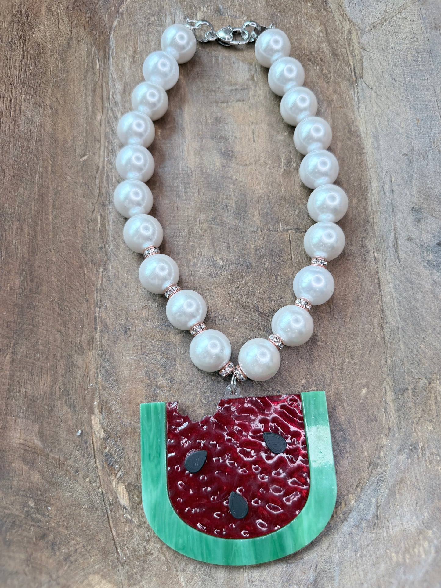 Pearly Stained Glass Watermelon Necklace- Indigo Blue