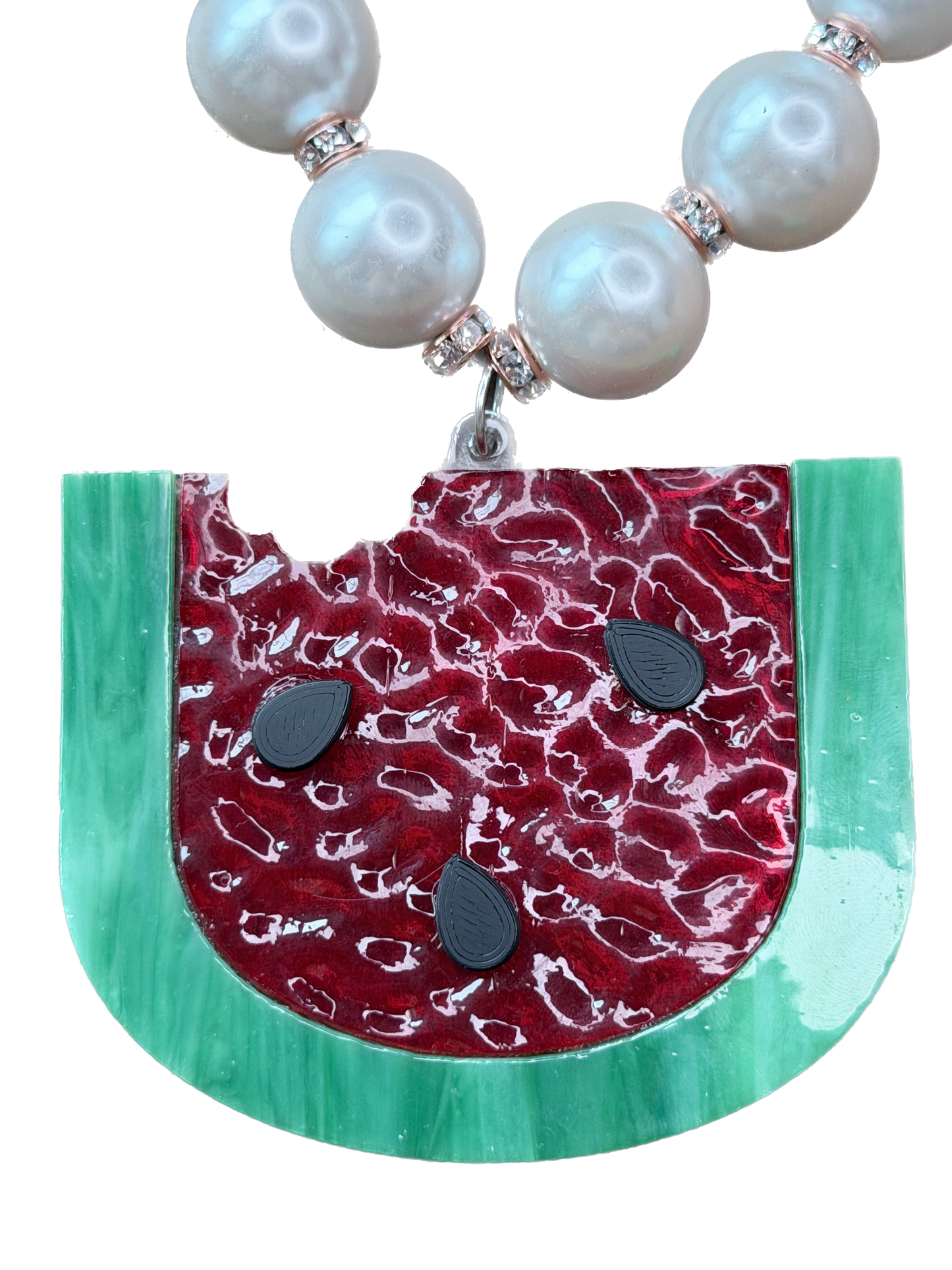 Pearly Stained Glass Watermelon Necklace- Indigo Blue