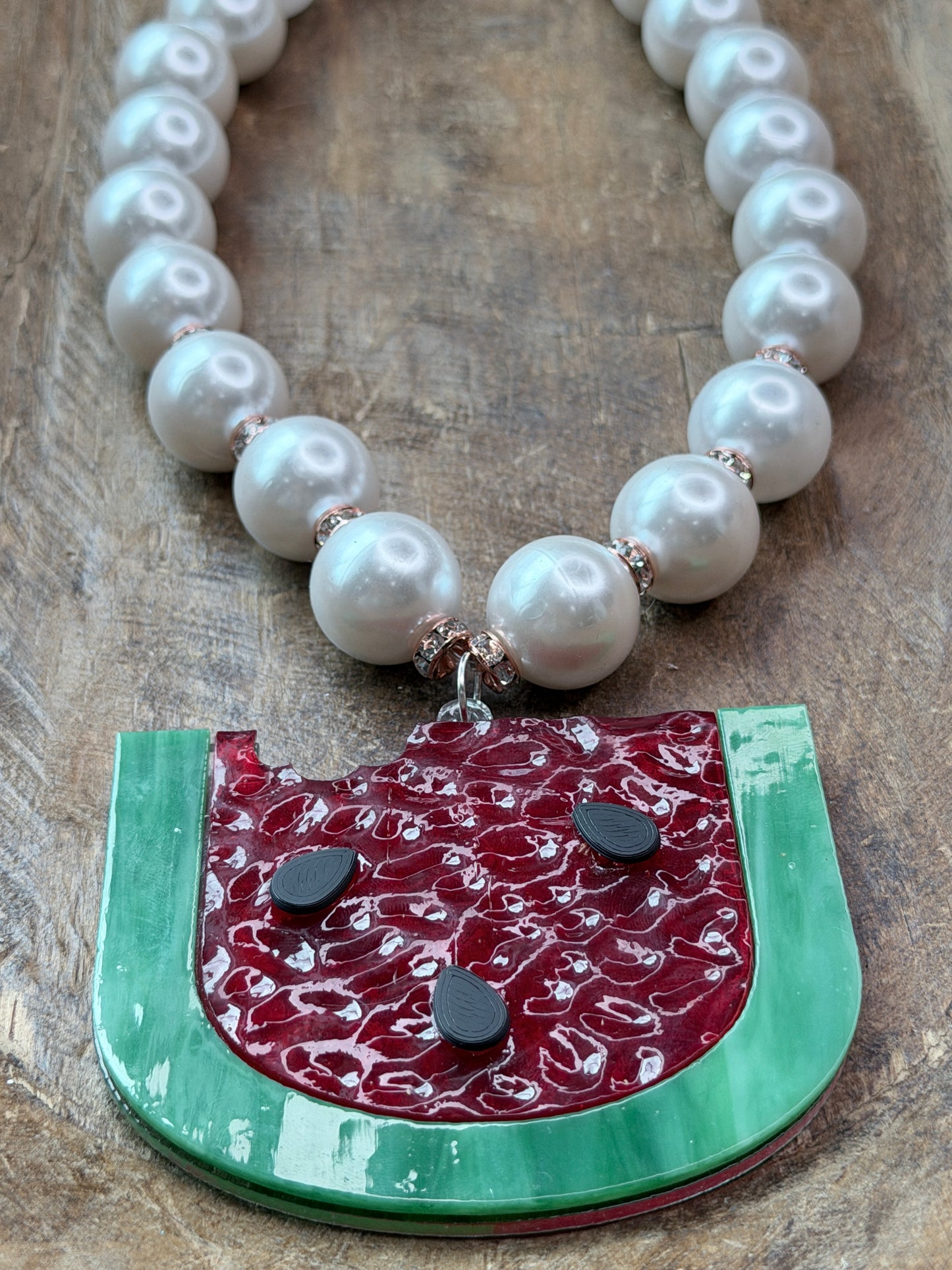 Pearly Stained Glass Watermelon Necklace- Indigo Blue
