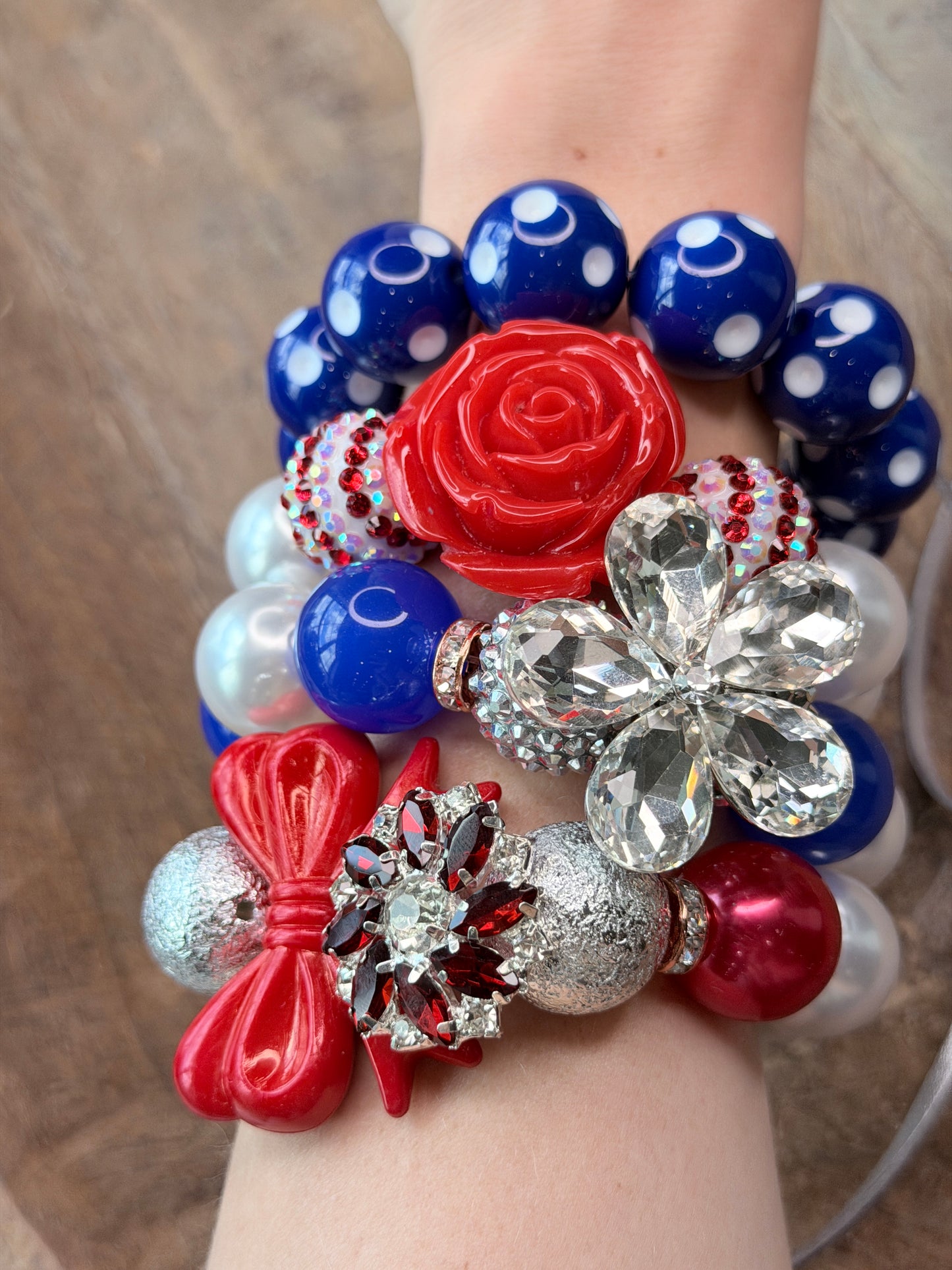 Dani Red, White, and Blue Glitzy Bracelet Stack- Indigo Blue