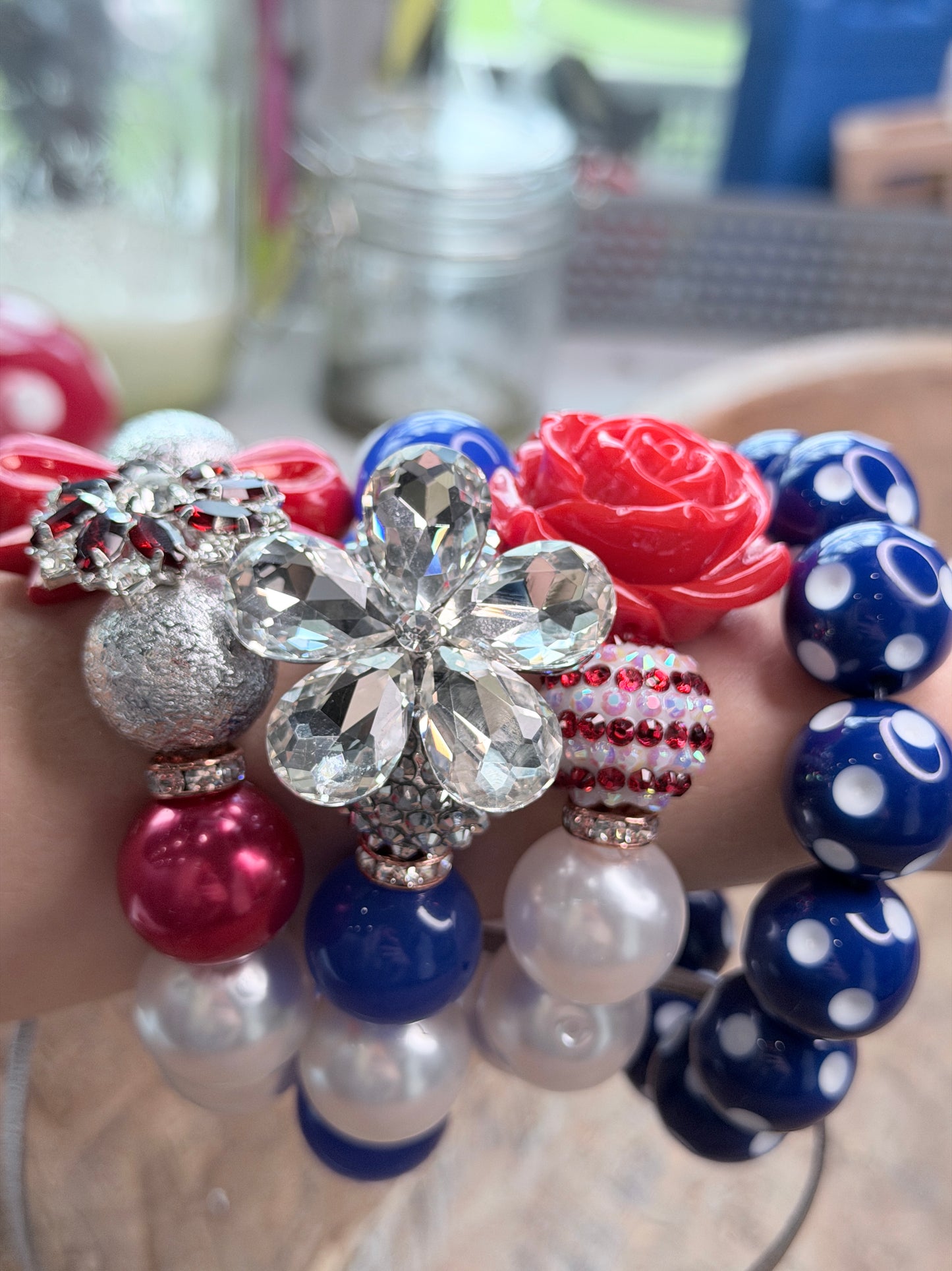 Dani Red, White, and Blue Glitzy Bracelet Stack- Indigo Blue