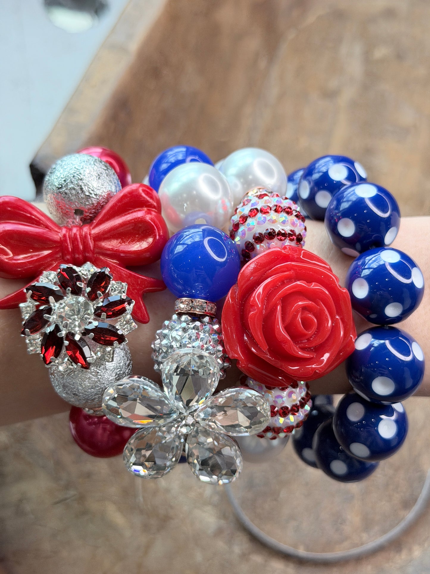Dani Red, White, and Blue Glitzy Bracelet Stack- Indigo Blue