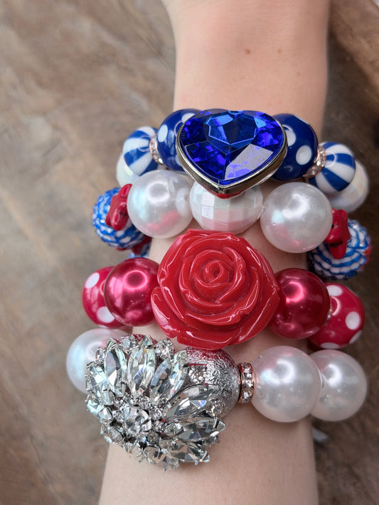 Eliza Red, White, and Blue Glitzy Bracelet Stack- Indigo Blue
