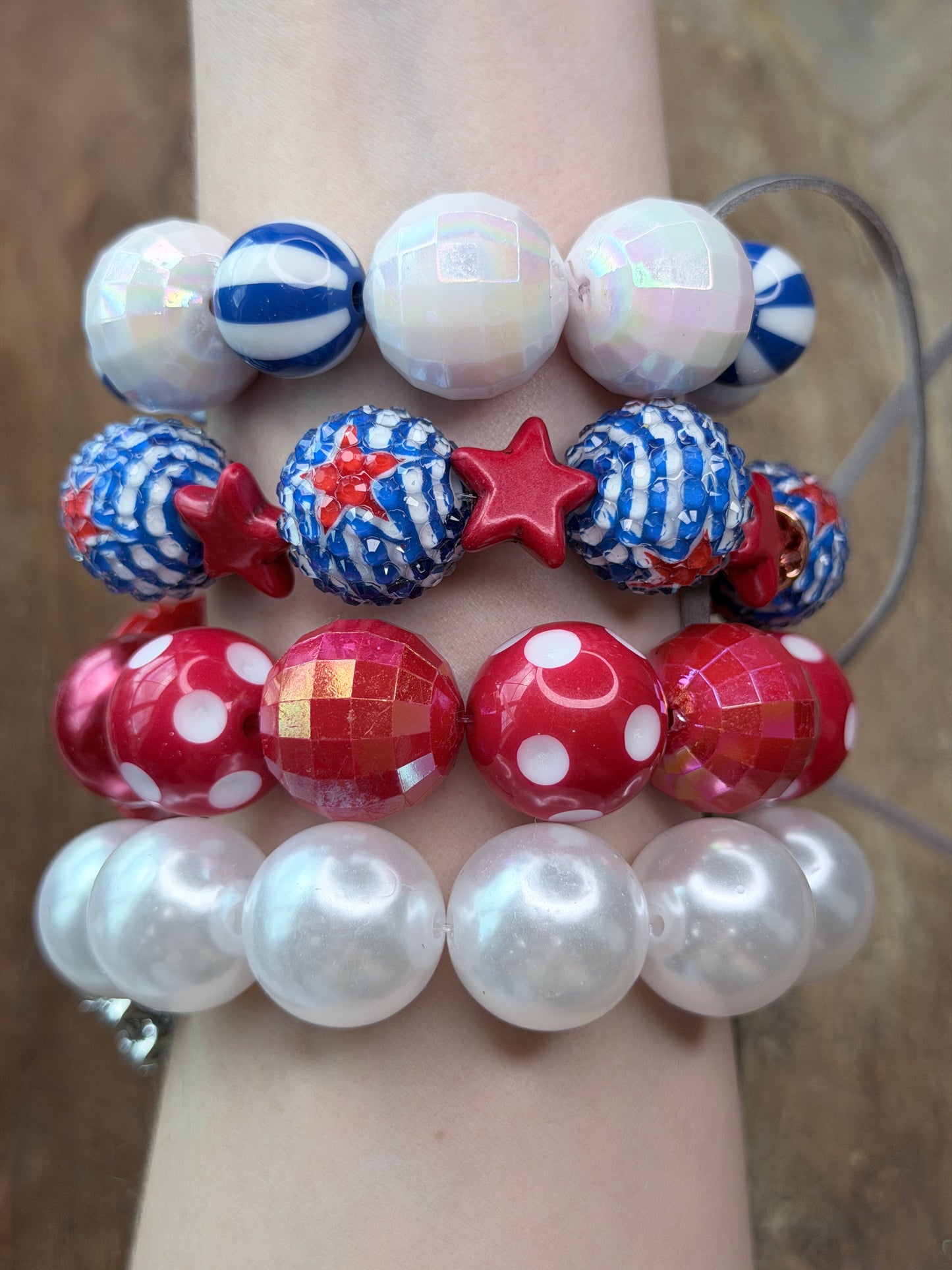 Eliza Red, White, and Blue Glitzy Bracelet Stack- Indigo Blue