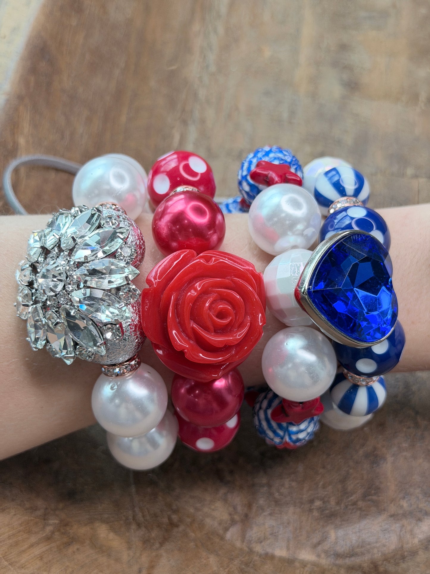 Eliza Red, White, and Blue Glitzy Bracelet Stack- Indigo Blue