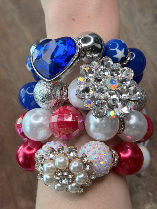 Faith Red, White, and Blue Glitzy Bracelet Stack- Indigo Blue