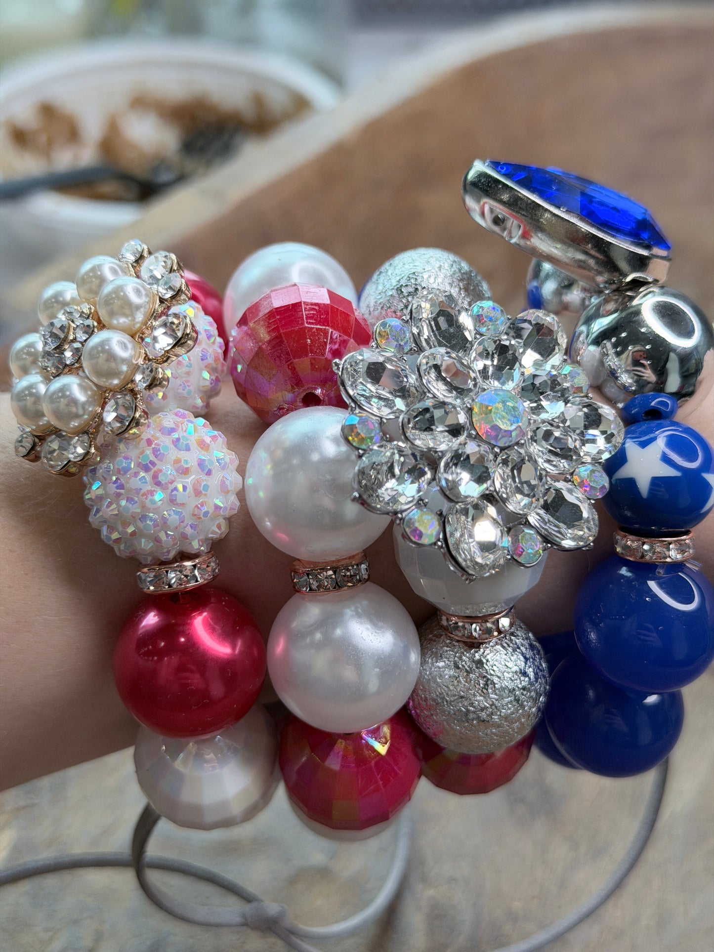 Faith Red, White, and Blue Glitzy Bracelet Stack- Indigo Blue