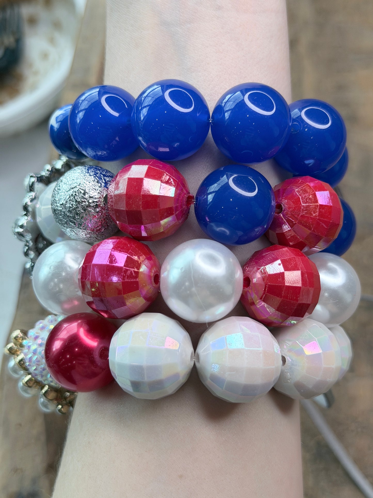 Faith Red, White, and Blue Glitzy Bracelet Stack- Indigo Blue
