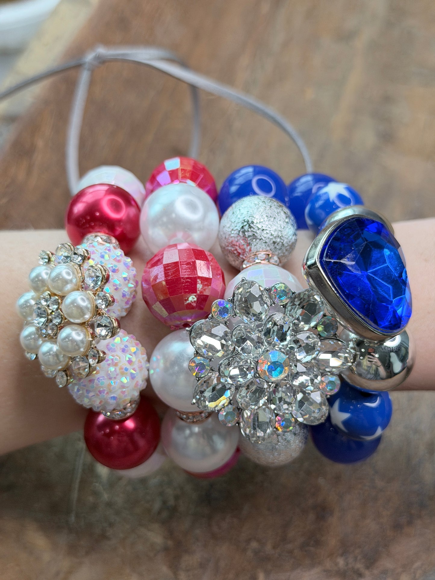 Faith Red, White, and Blue Glitzy Bracelet Stack- Indigo Blue