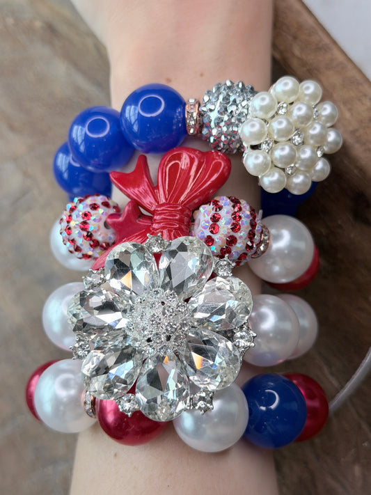 Juliette Red, White, and Blue Glitzy Bracelet Stack- Indigo Blue