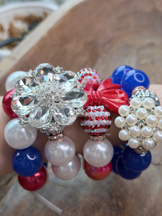 Juliette Red, White, and Blue Glitzy Bracelet Stack- Indigo Blue