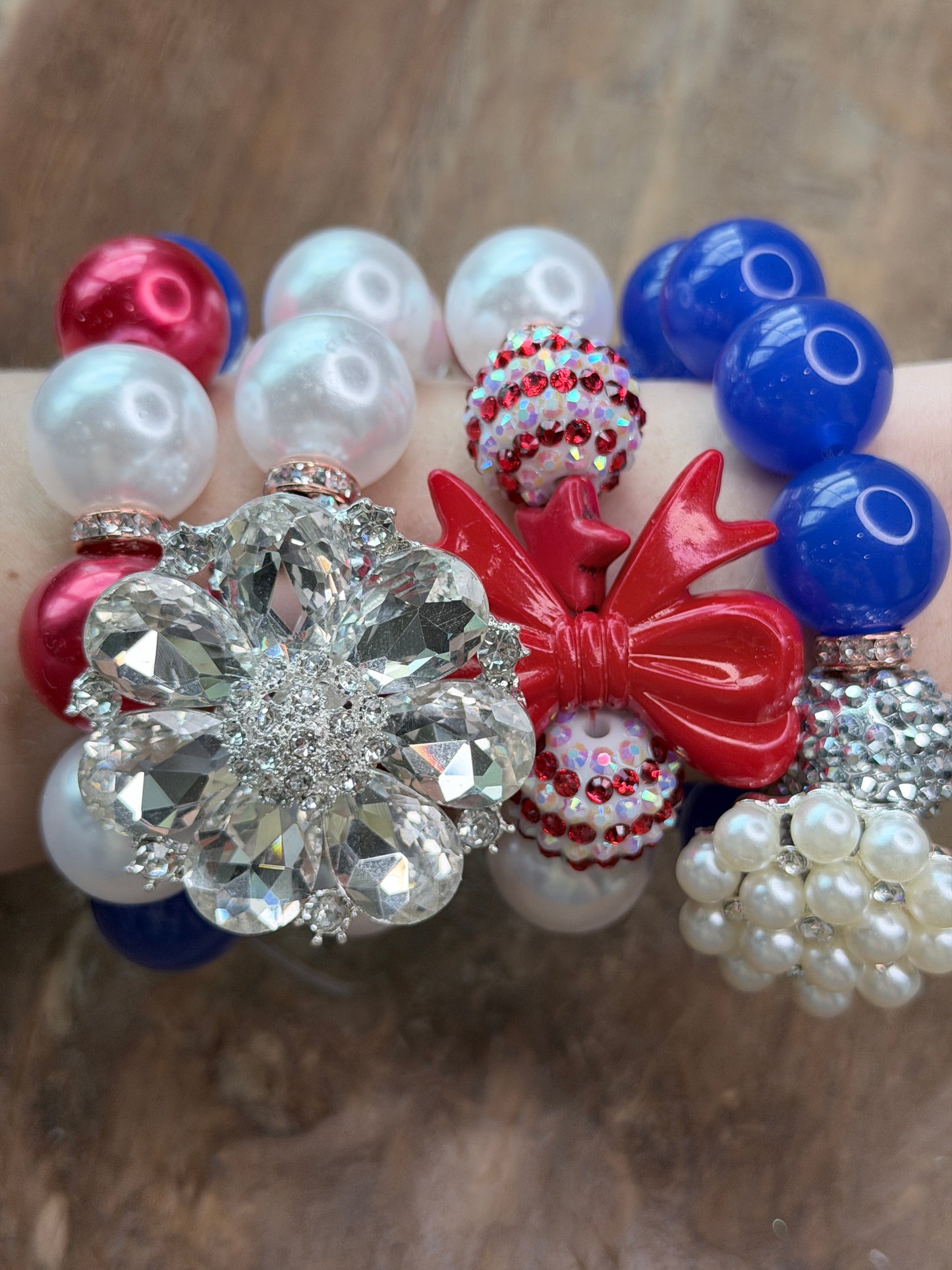 Juliette Red, White, and Blue Glitzy Bracelet Stack- Indigo Blue