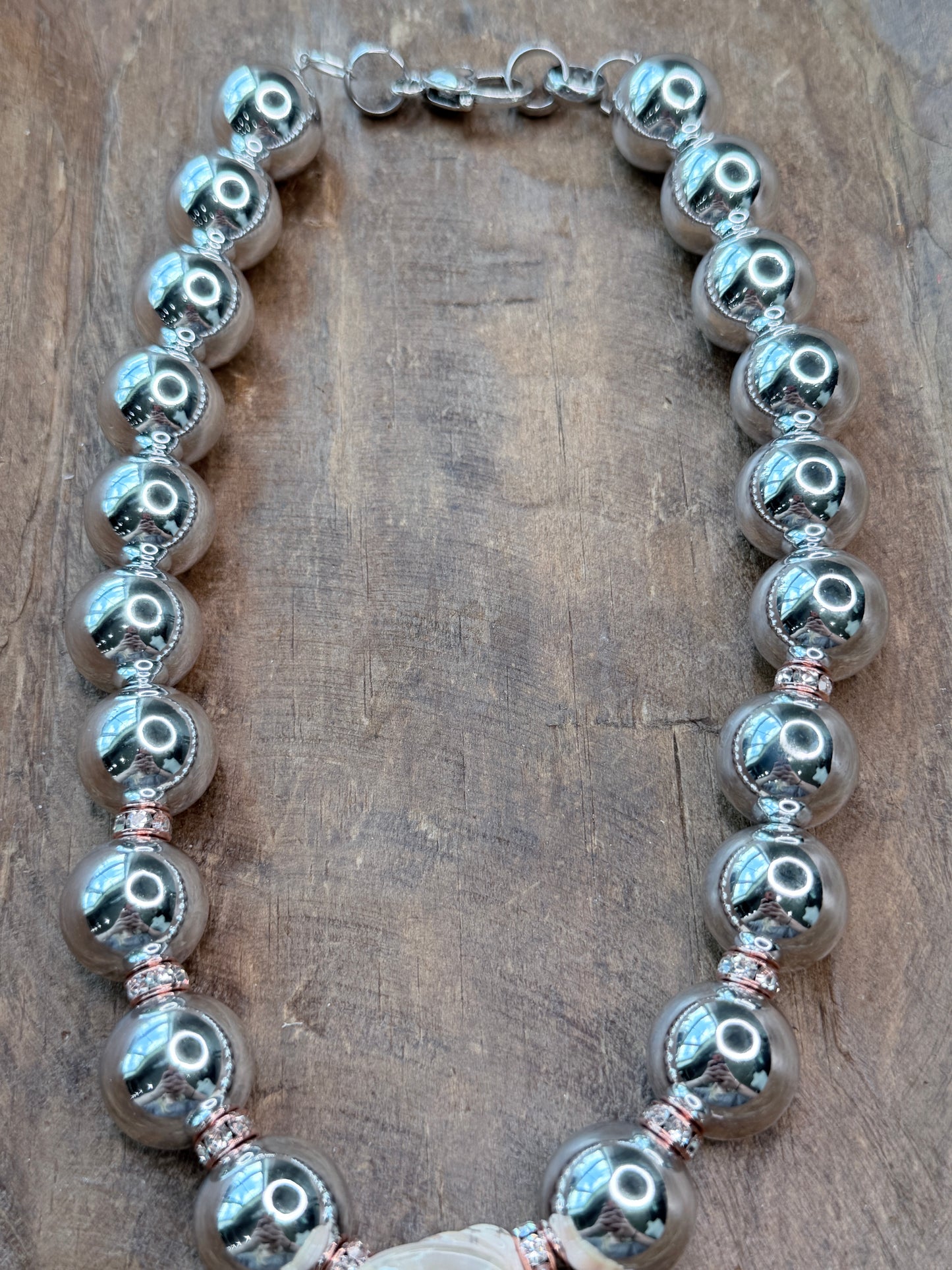 Pink and Silver Beaded Chic Lady Necklace- Indigo Blue