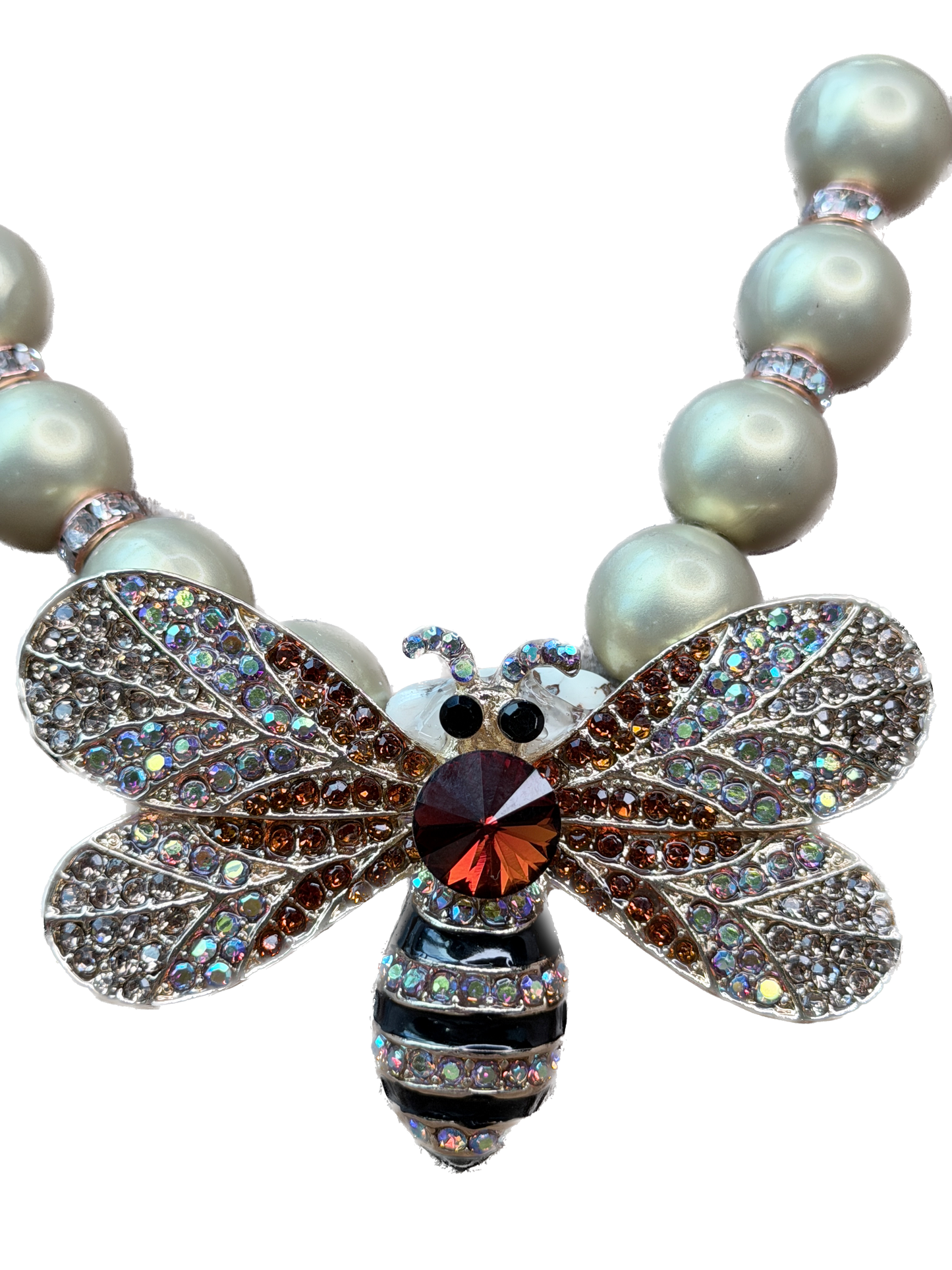 Golden Beaded Crystal Bee Necklace- Indigo Blue