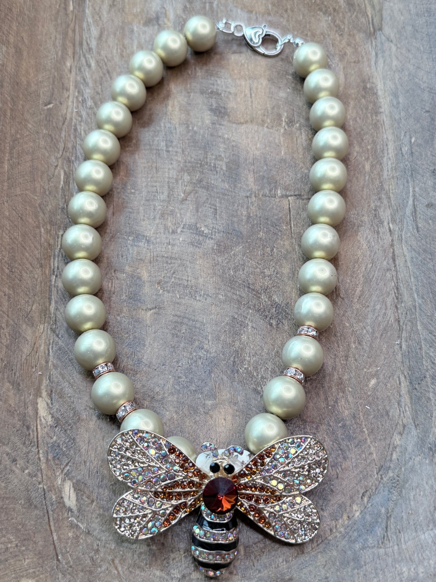 Golden Beaded Crystal Bee Necklace- Indigo Blue