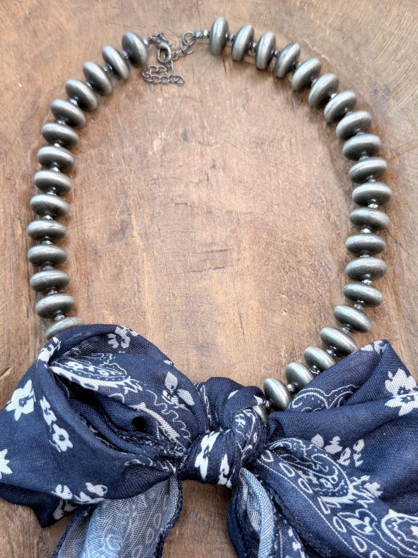 Wrapped In Style Necklace (Navajo and Denim Paisley)- Indigo Blue