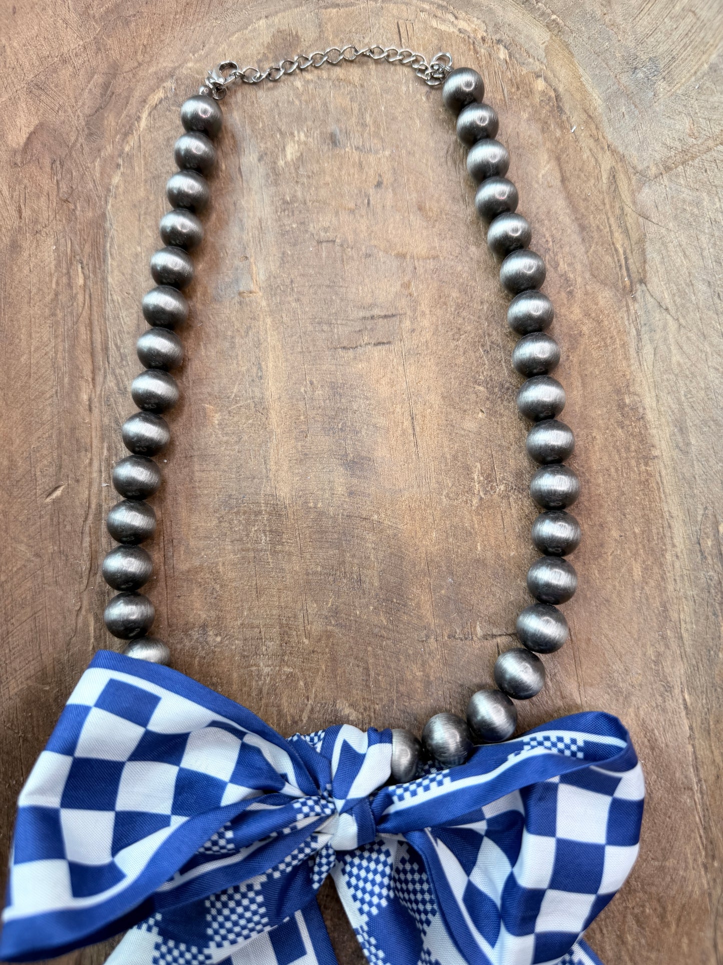 Wrapped In Style Necklace (Navajo and Blue Check)- Indigo Blue