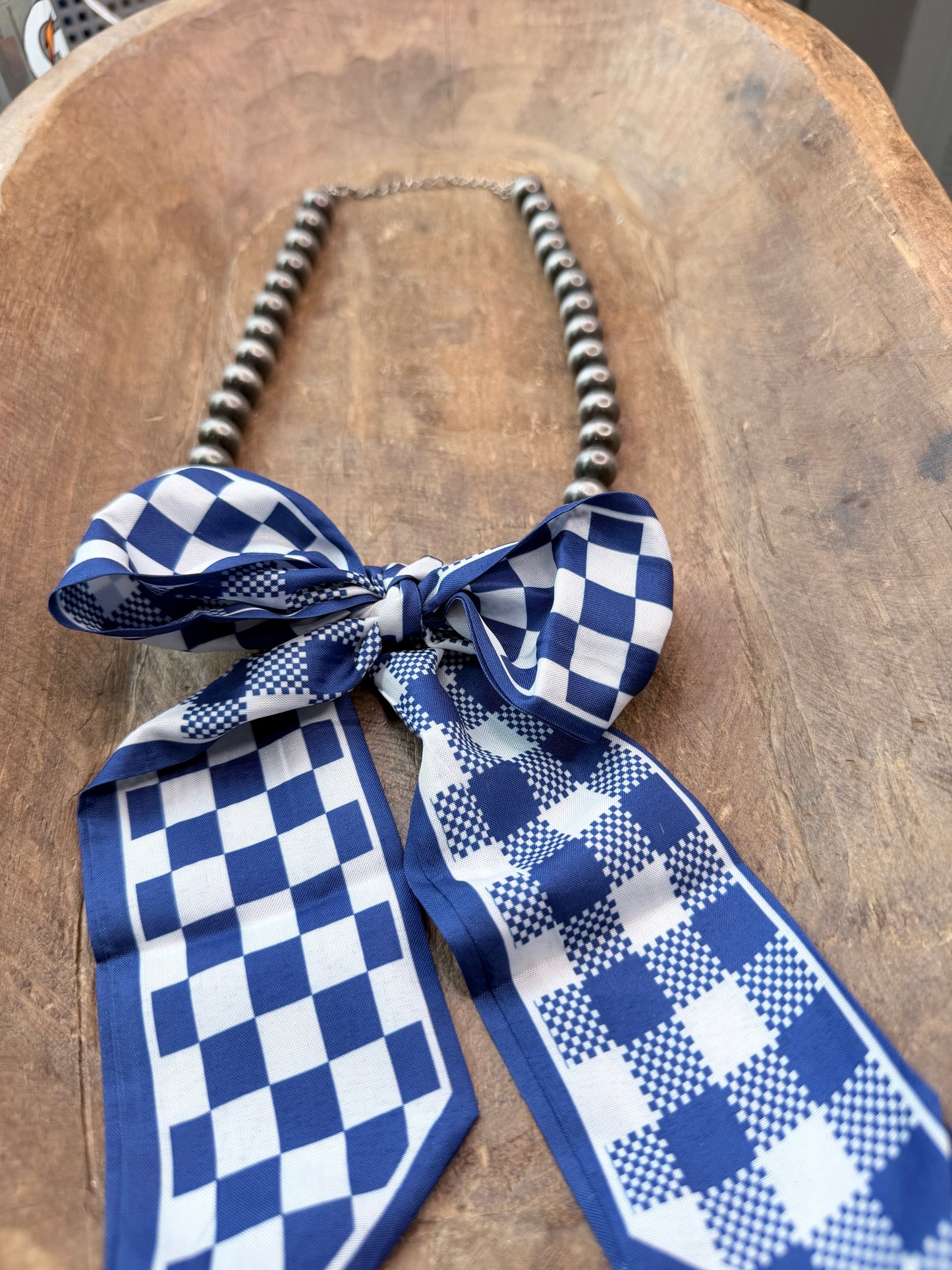 Wrapped In Style Necklace (Navajo and Blue Check)- Indigo Blue