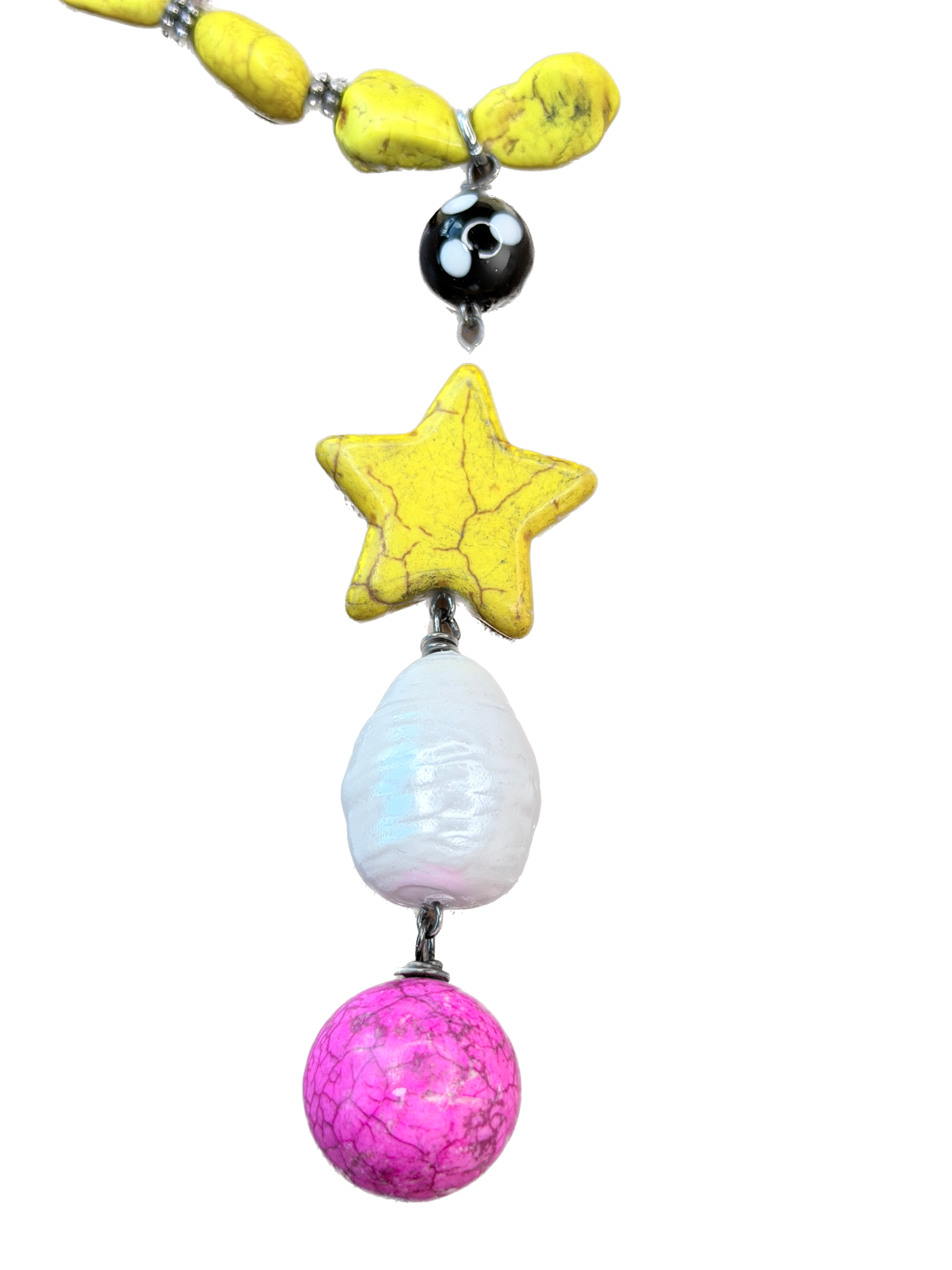 Yellow Beaded Star Dangle Necklace