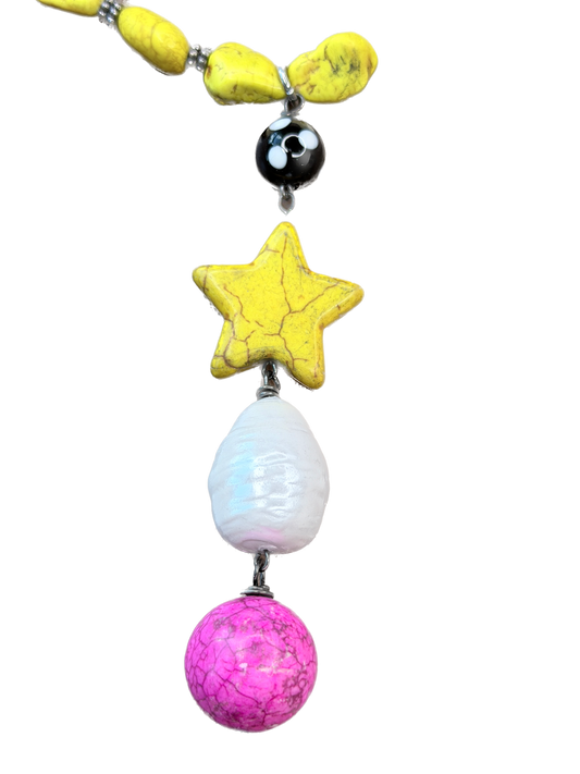 Yellow Beaded Star Dangle Necklace