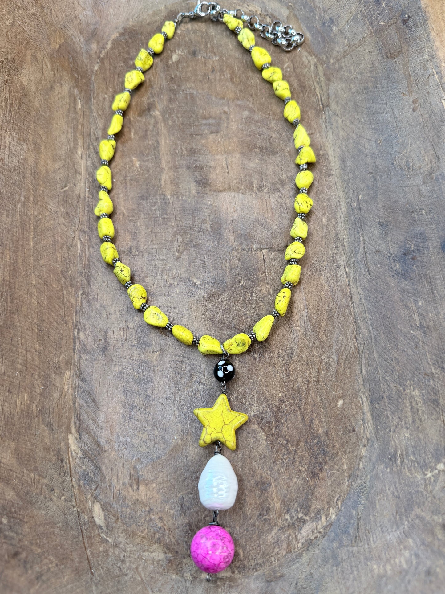 Yellow Beaded Star Dangle Necklace