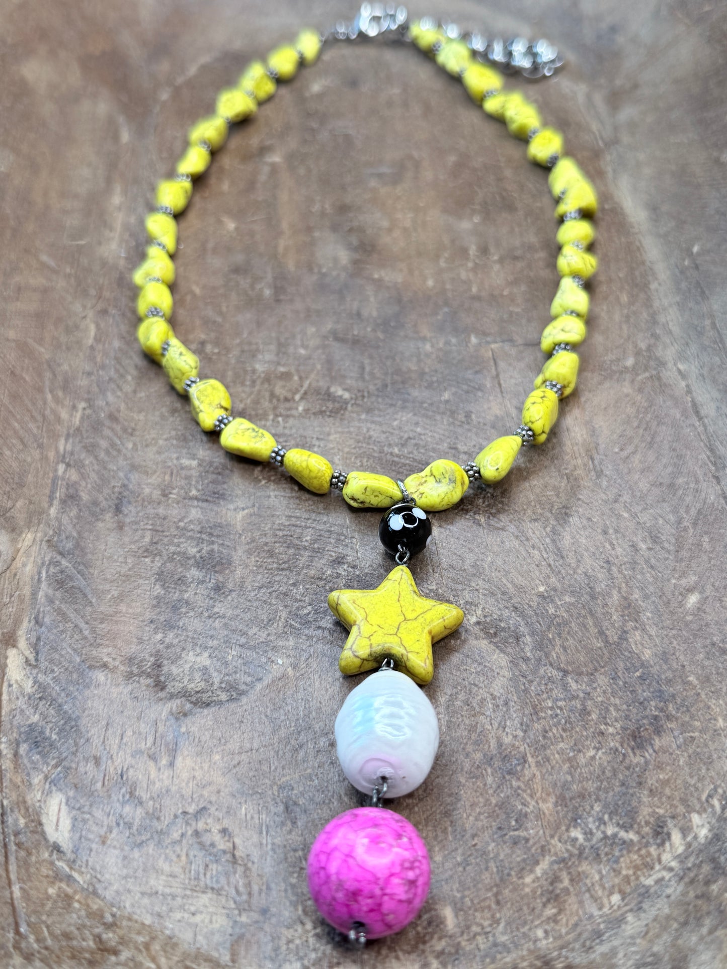 Yellow Beaded Star Dangle Necklace