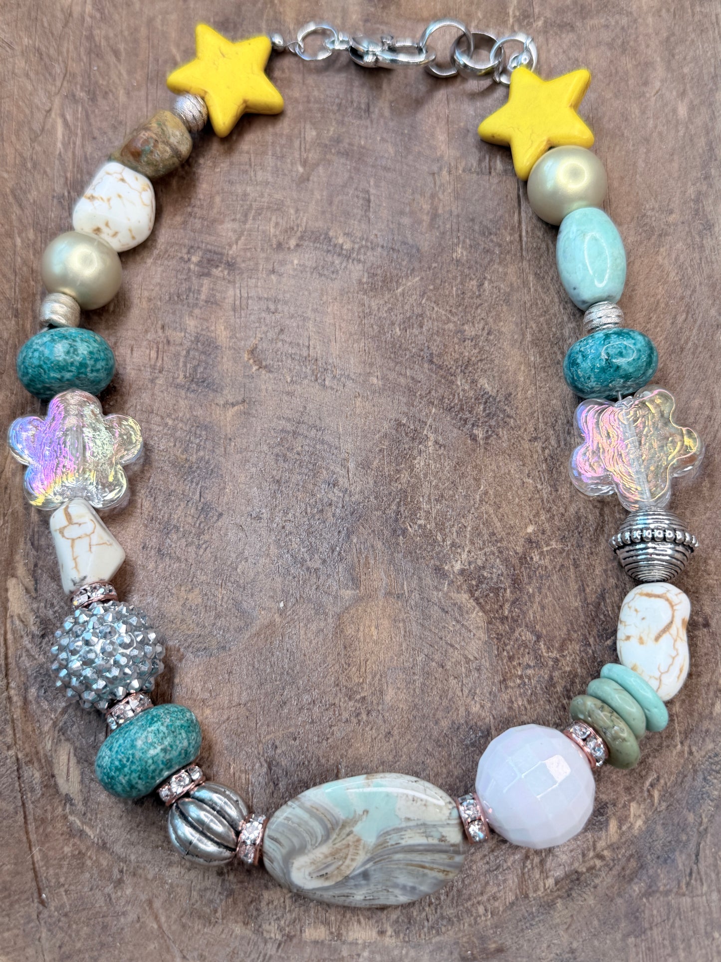 Short Turquoise and Agate Eclectic Beaded Necklace- Indigo Blue