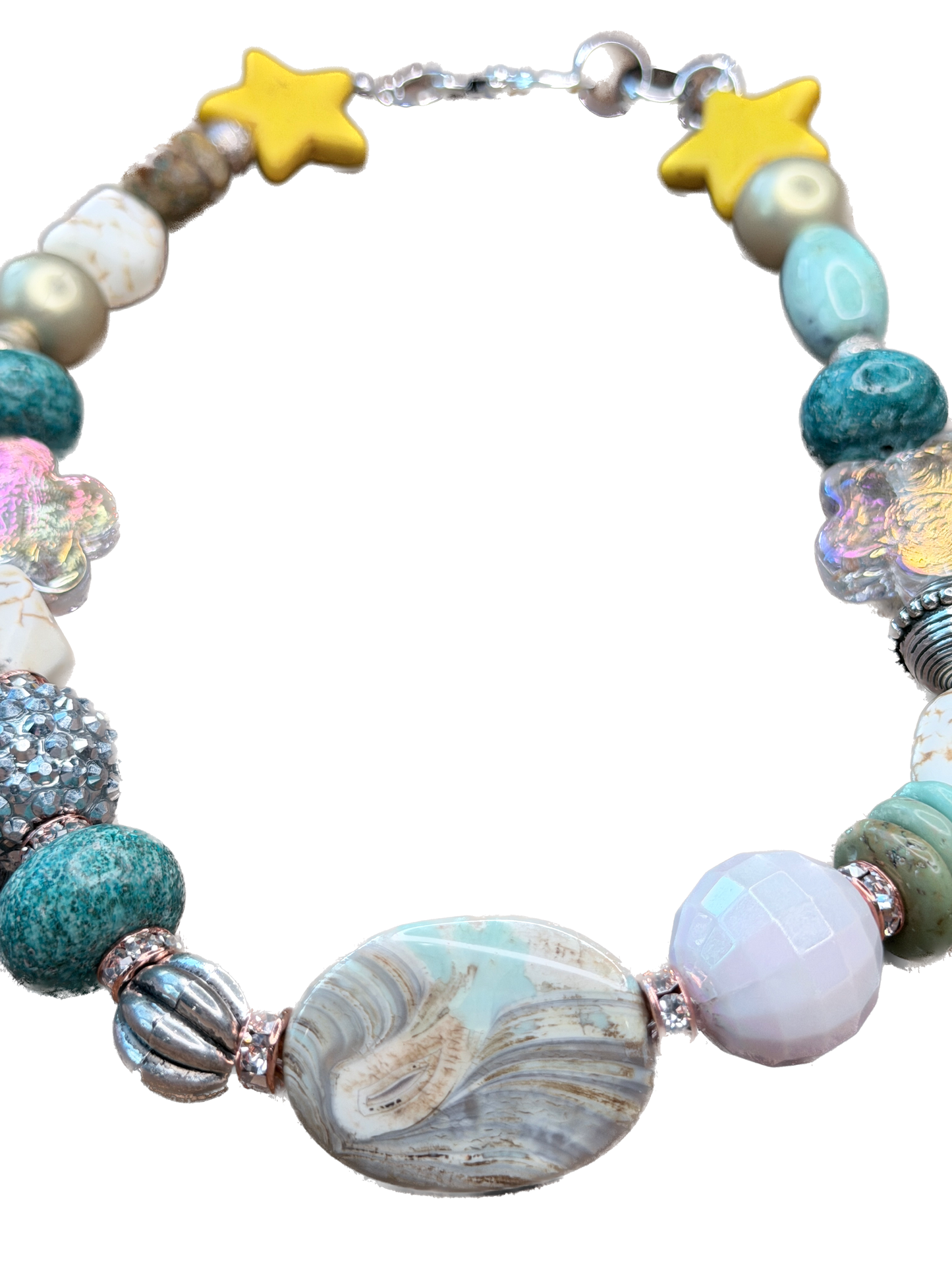 Short Turquoise and Agate Eclectic Beaded Necklace- Indigo Blue