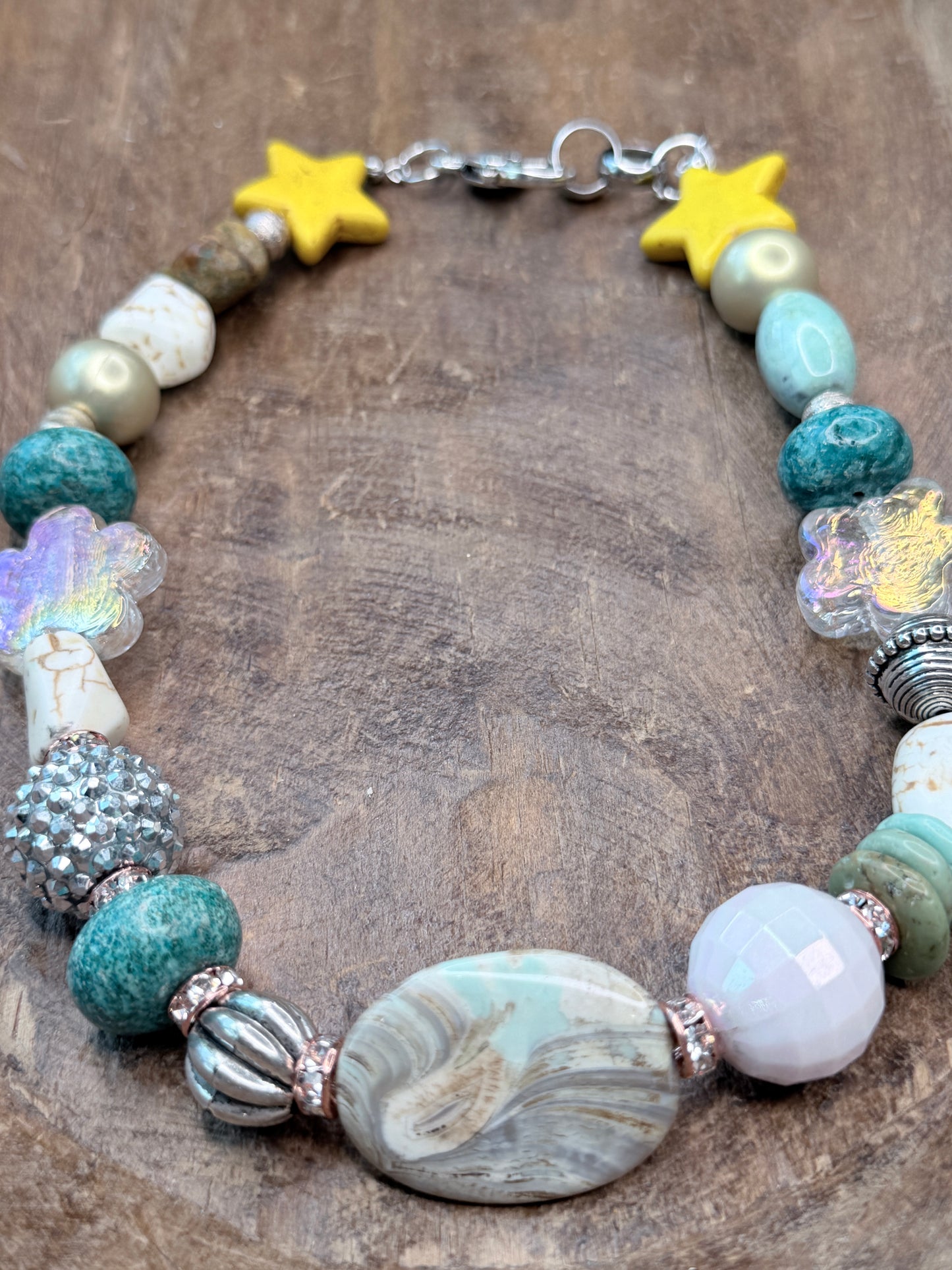 Short Turquoise and Agate Eclectic Beaded Necklace- Indigo Blue