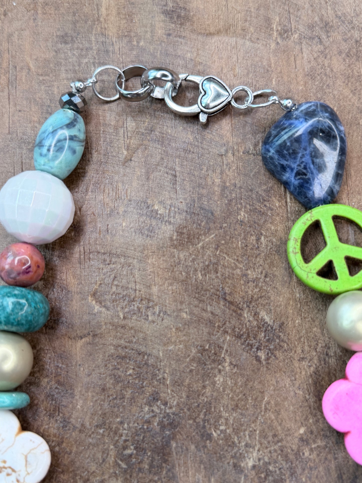 Short Turquoise Eclectic Flower Beaded Necklace- Indigo Blue