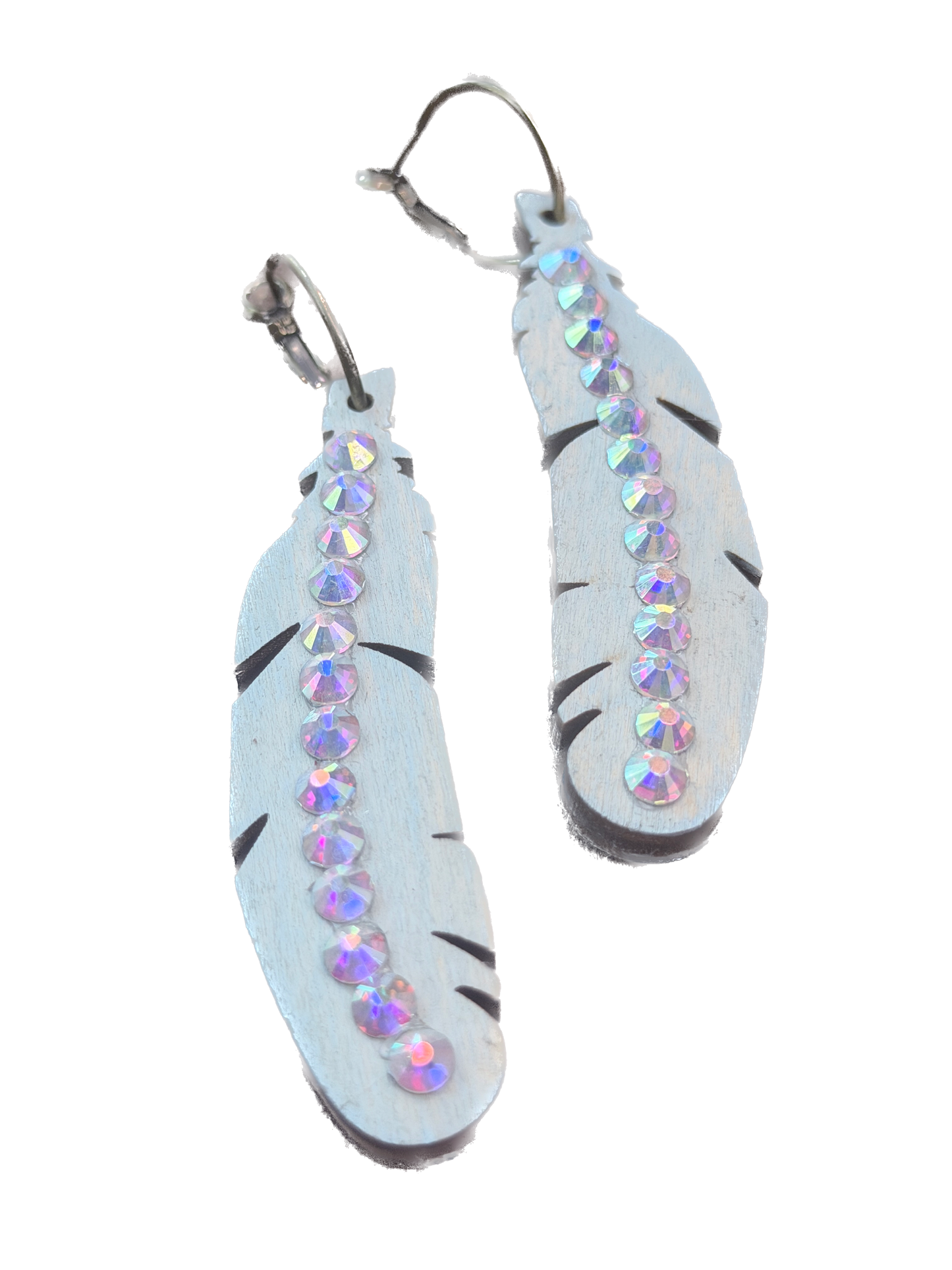 A Rare Bird- Blingy Wooden Feather Earrings