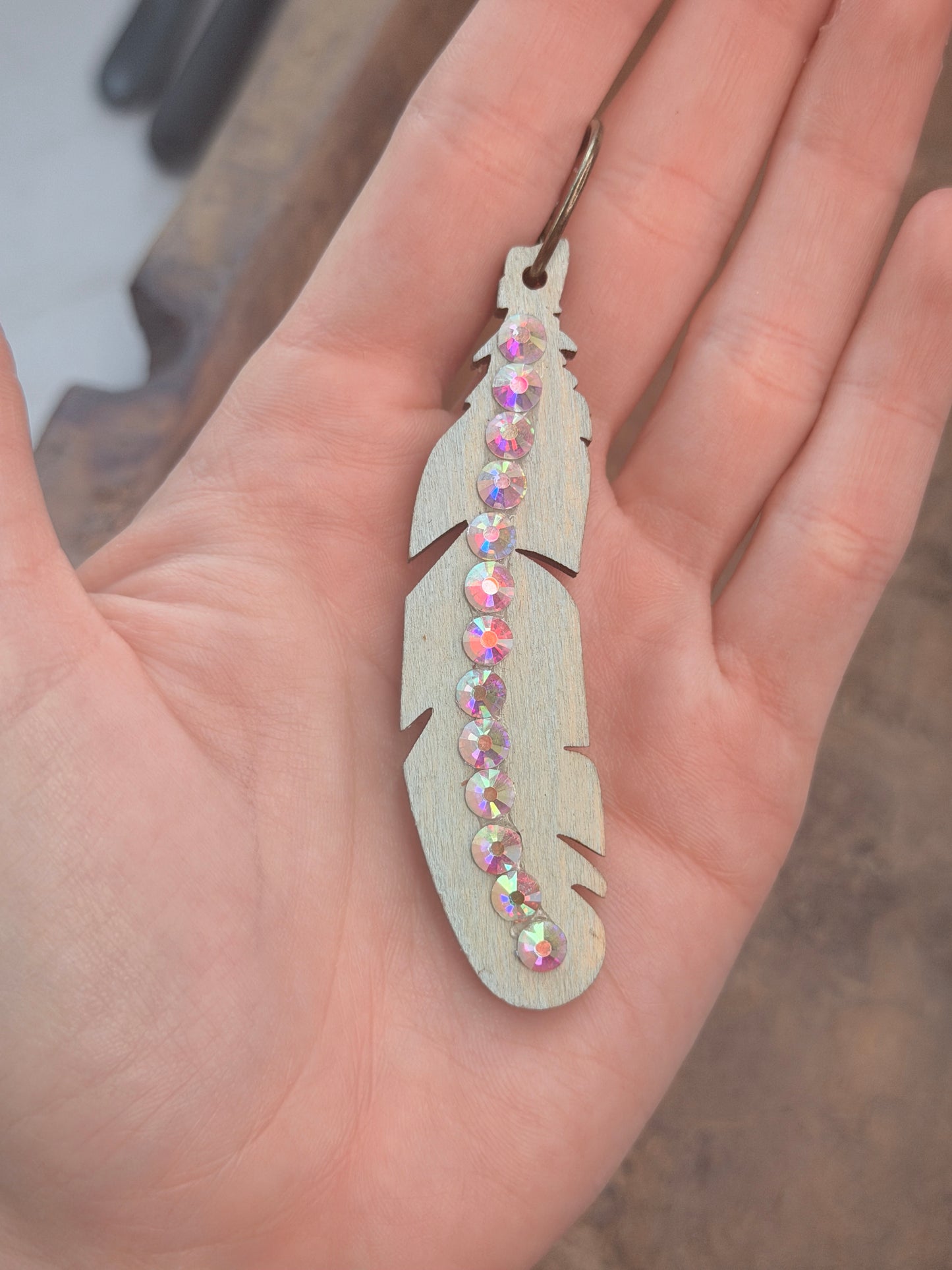 A Rare Bird- Blingy Wooden Feather Earrings