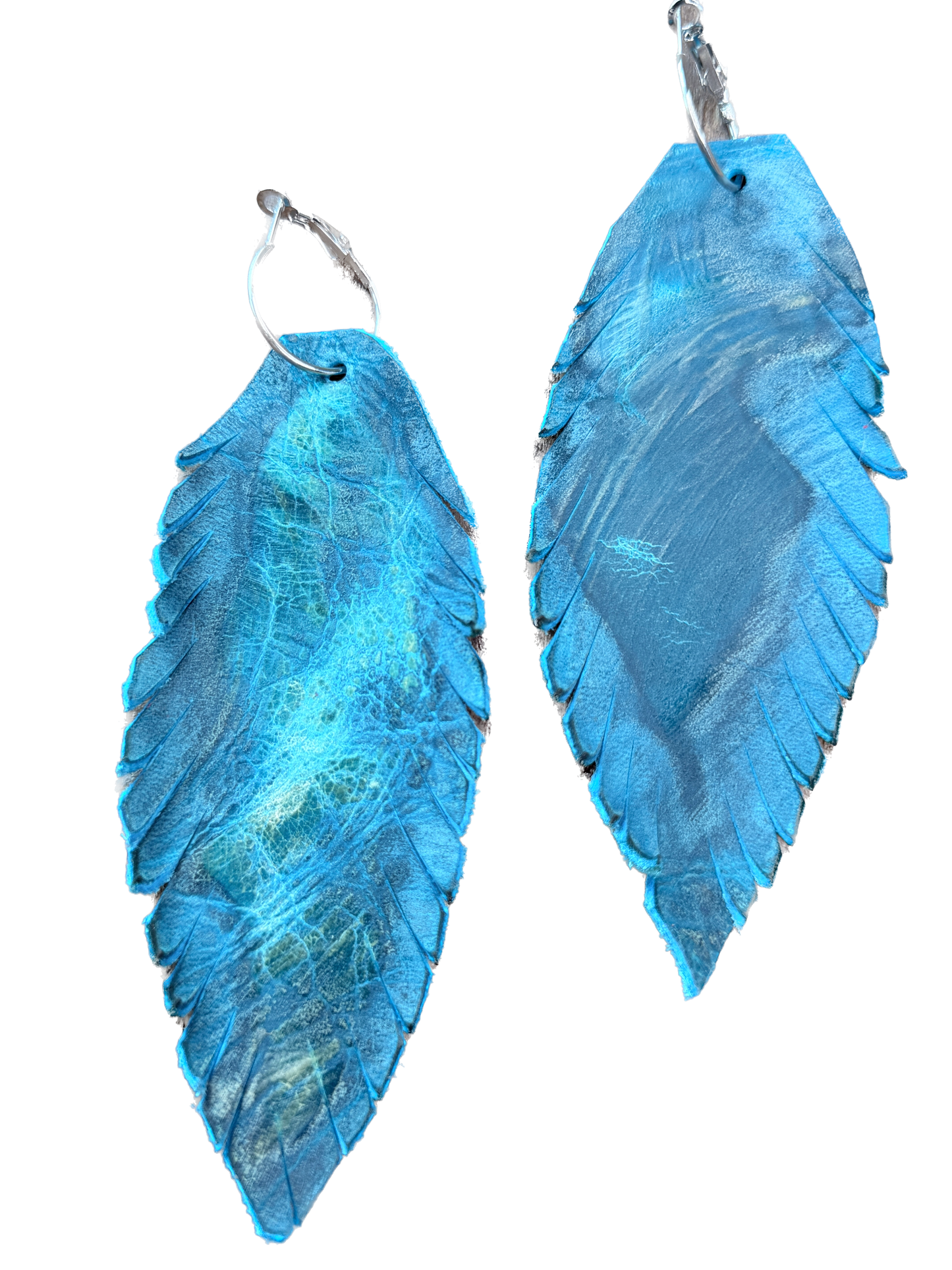 A Rare Bird- Leather Feather Earrings (Turquoise)