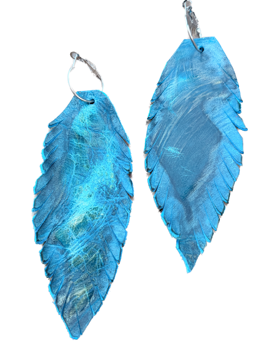 A Rare Bird- Leather Feather Earrings (Turquoise)