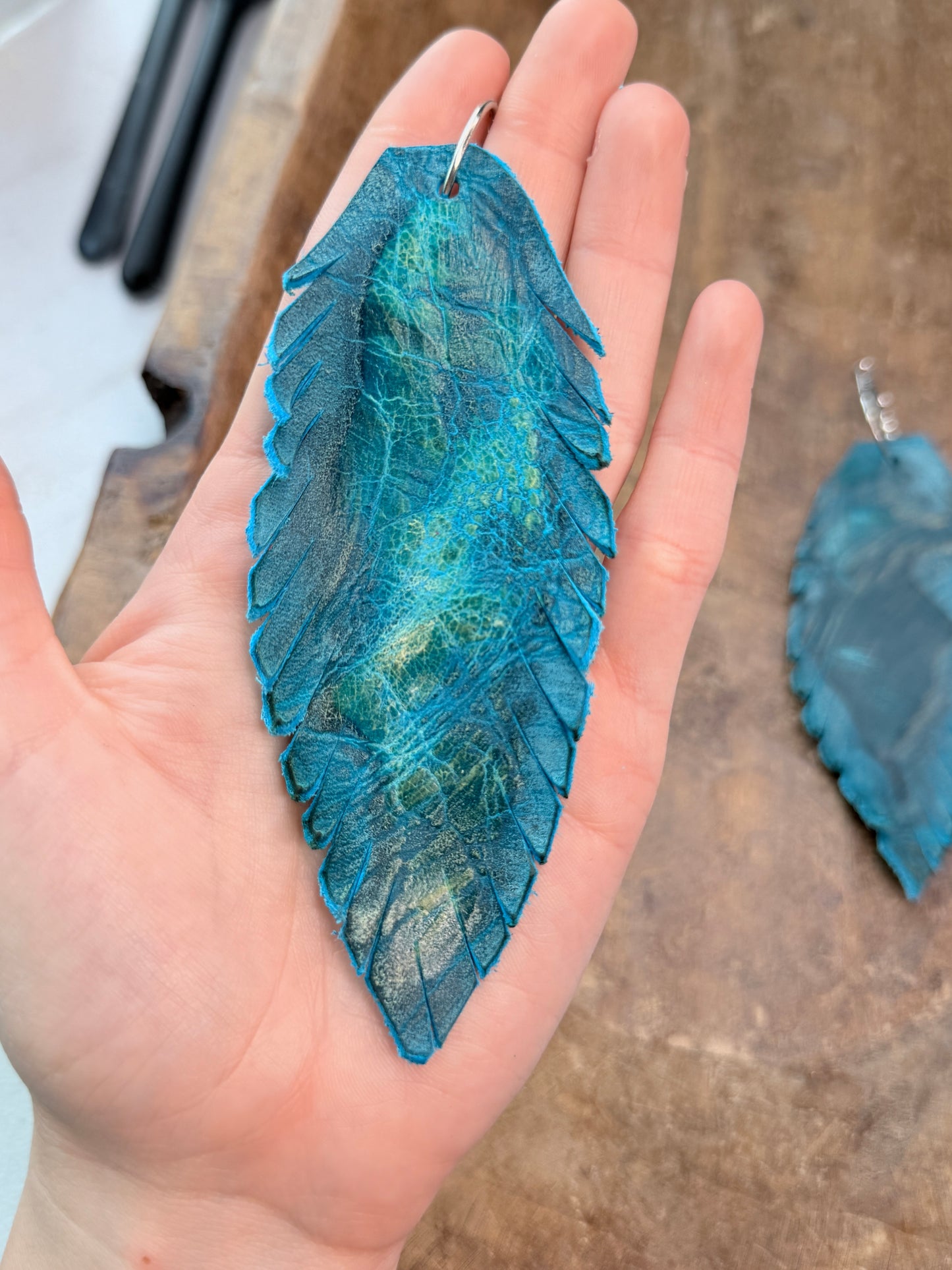 A Rare Bird- Leather Feather Earrings (Turquoise)