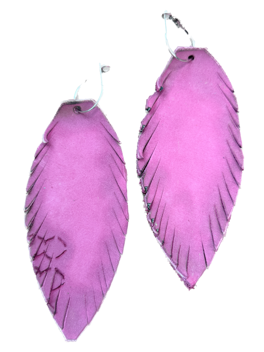 A Rare Bird- Leather Feather Earrings (Mauve)