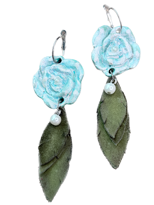 A Rare Bird- Clay Rose Earrings (Blue)