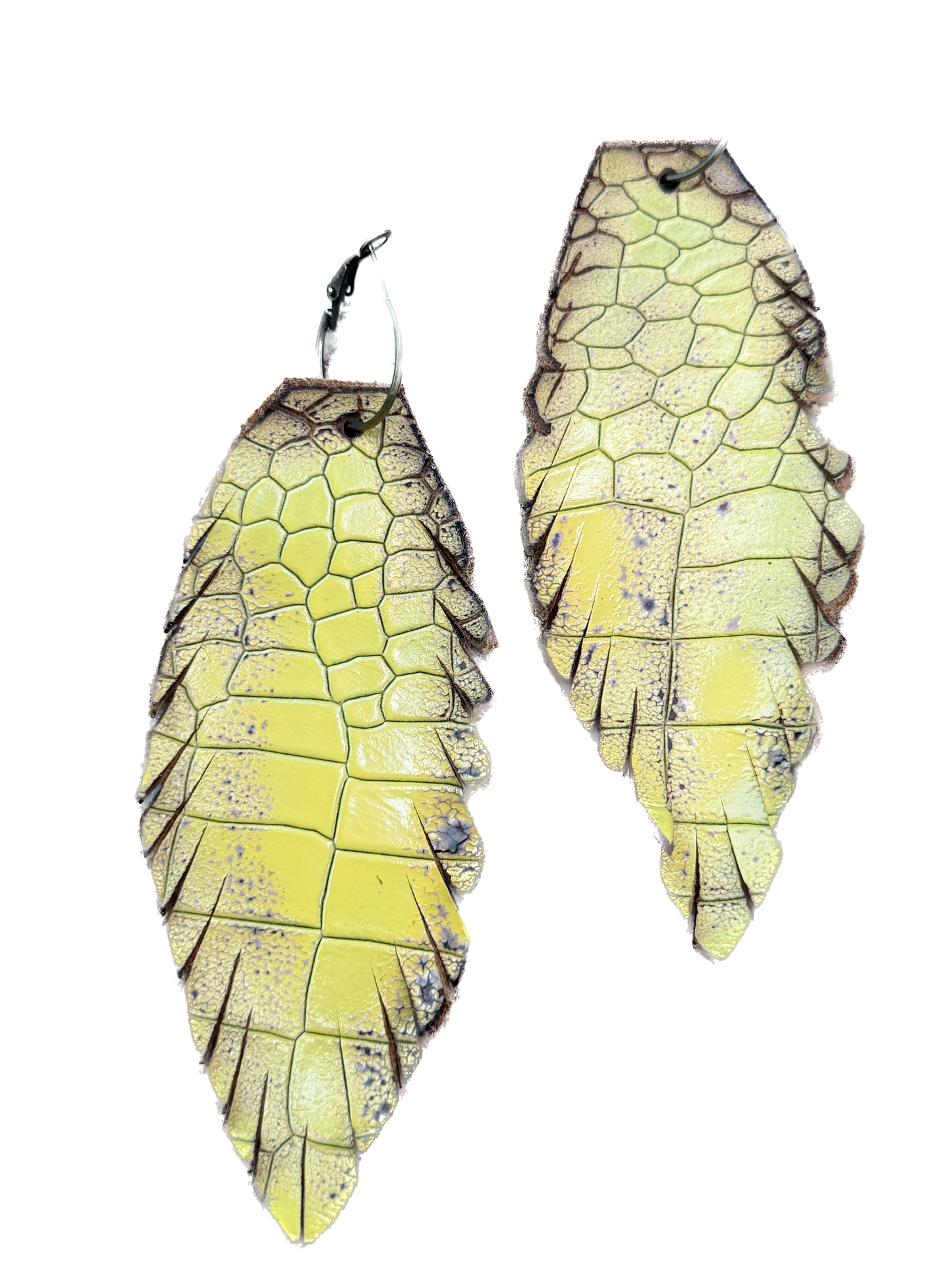 A Rare Bird- Leather Feather Earrings (Yellow Alligator Skin)
