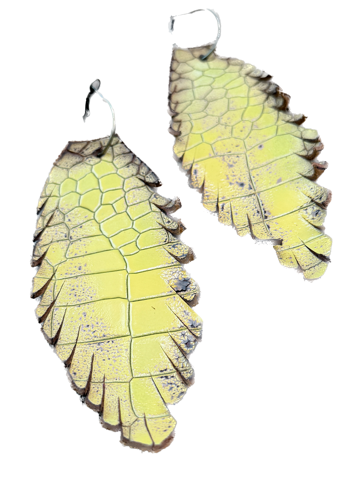 A Rare Bird- Leather Feather Earrings (Yellow Alligator Skin)