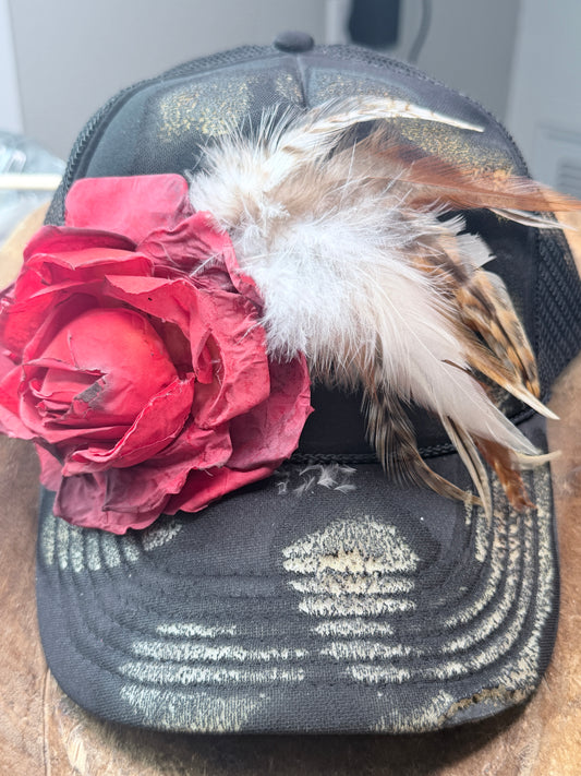 A Rare Bird- Flowers and Feathers Ball Cap