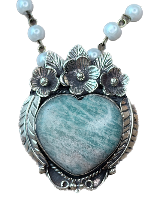 Tibetan Silver Dainty Amazonite Heart Necklace